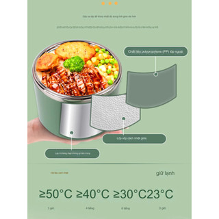 Hộp đựng cơm giữ nhiệt hơn 8 giờ 1230ml HiLOGI, hộp cơm trưa văn phòng có quai xách, có quai xách, nắp đậy có ron