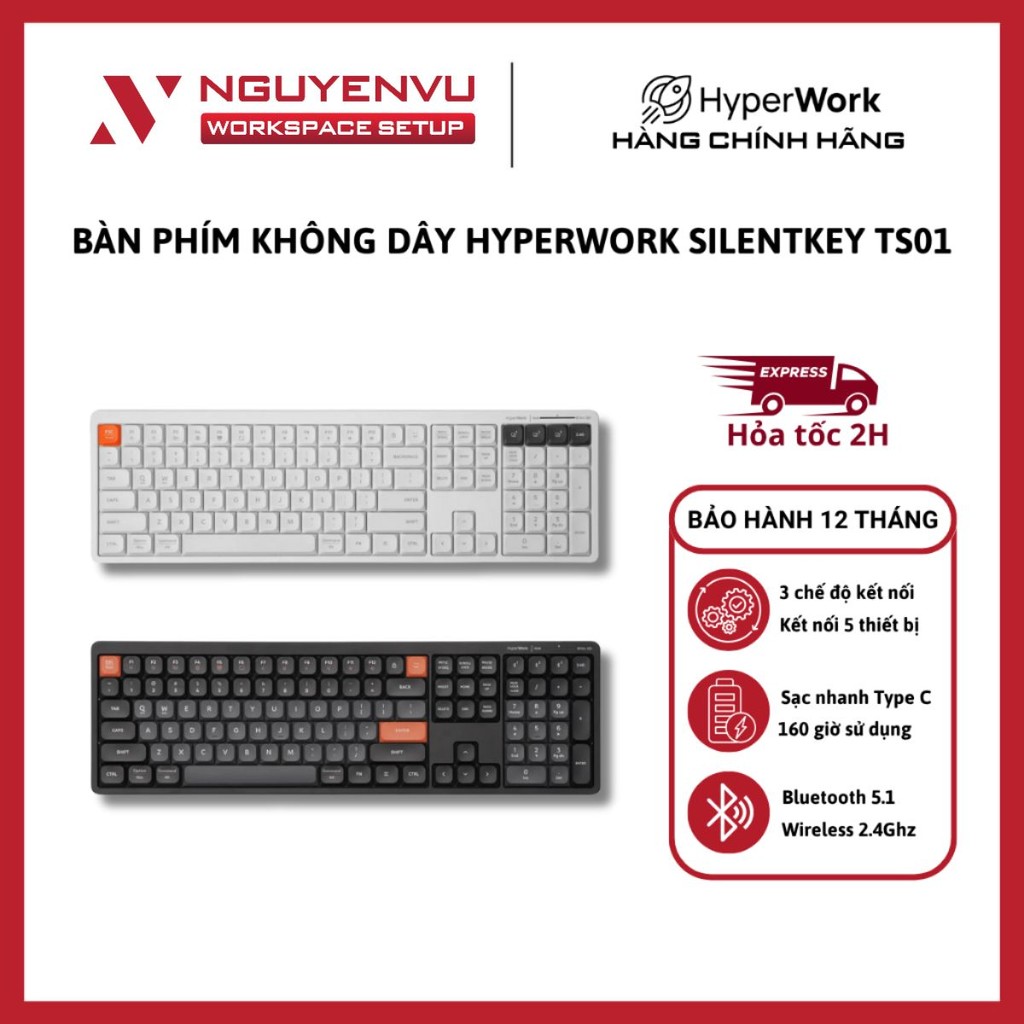 [KHO HN - HCM] Bàn phím không dây HyperWork SilentKey TS01 - 160 giờ sử ...