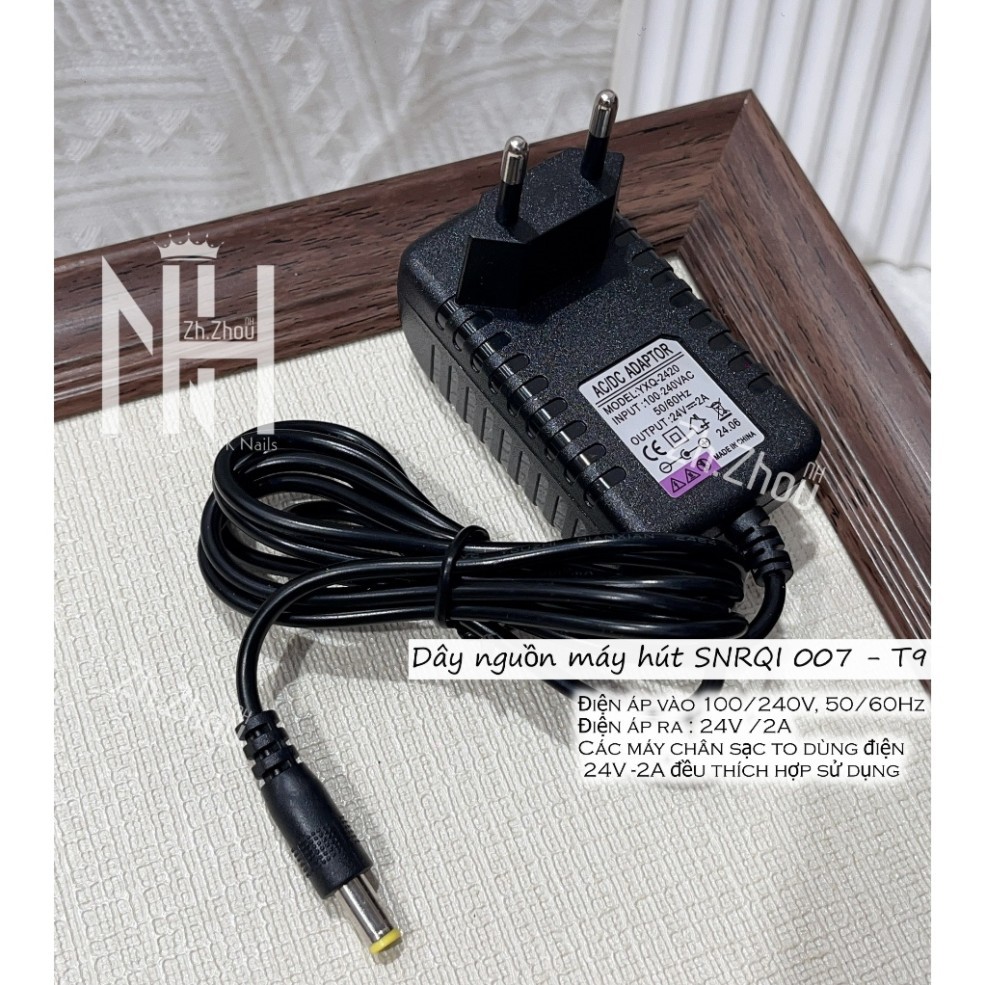 Dây sạc máy hút bụi móng SNRQI 007 , T9 ,chỉ dùng cho máy hút SNRQI , Sạc SNRQI 24V