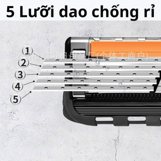 Dao cạo râu 5 lưỡi kèm hộp, dao cạo râu kiểu Đức cho nam kèm lưỡi dao sắc không đau rát cho da mặt, máy cạo râu DCR03