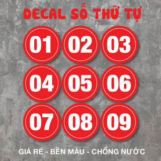 (COMBO 50 số) Decal Số Thứ Tự chống nước trang trí dán bàn, quán trà sữa, cà phê, quán ăn, dán tường, tủ. đường kính 7cm