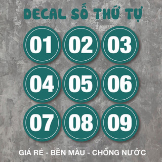 (COMBO 50 số) Decal Số Thứ Tự chống nước trang trí dán bàn, quán trà sữa, cà phê, quán ăn, dán tường, tủ. đường kính 7cm