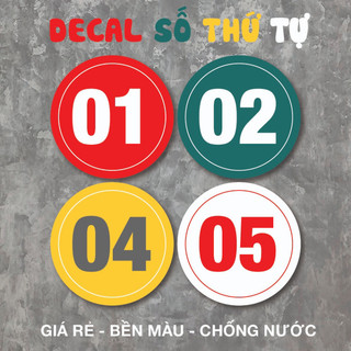 (COMBO 50 số) Decal Số Thứ Tự chống nước trang trí dán bàn, quán trà sữa, cà phê, quán ăn, dán tường, tủ. đường kính 7cm