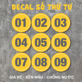 (COMBO 50 số) Decal Số Thứ Tự chống nước trang trí dán bàn, quán trà sữa, cà phê, quán ăn, dán tường, tủ. đường kính 7cm