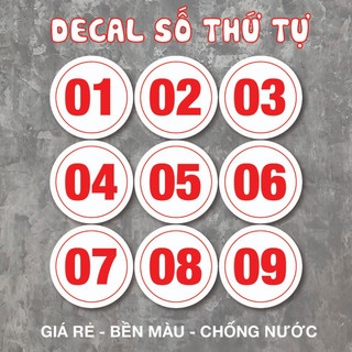 (COMBO 50 số) Decal Số Thứ Tự chống nước trang trí dán bàn, quán trà sữa, cà phê, quán ăn, dán tường, tủ. đường kính 7cm