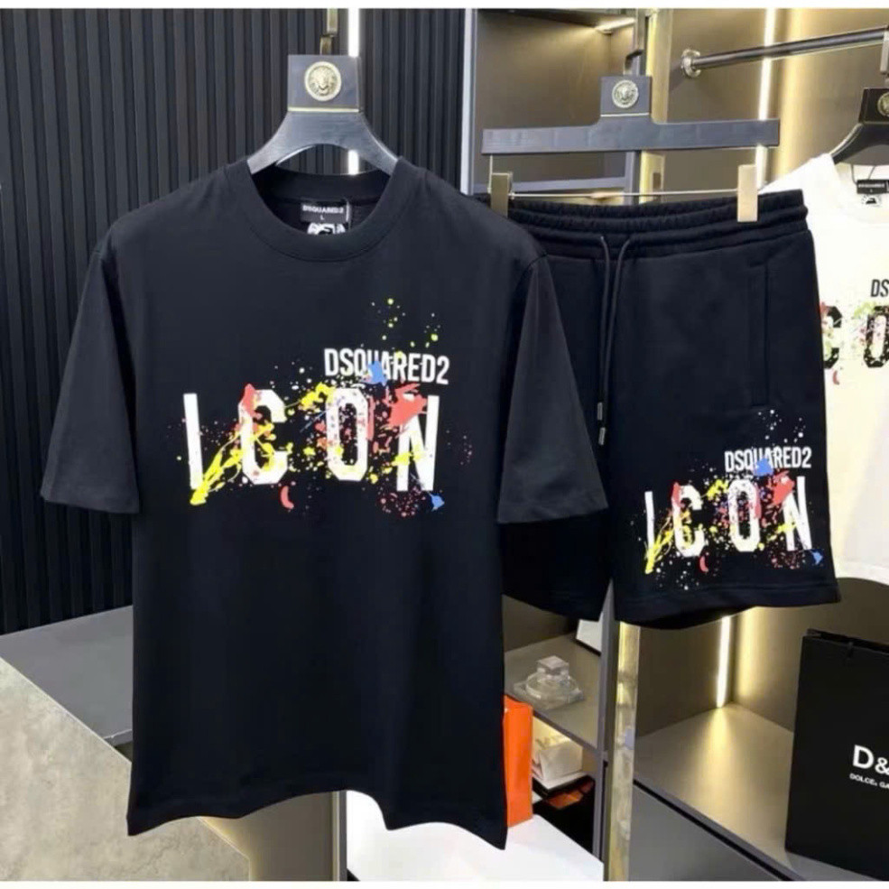 Bộ Áo phông nam nữ cổ tròn Dsq2 in hoạ tiết chữ ICON vảy sơn 7 màu siêu rẻ đẹp boy phố Hot trend 2025