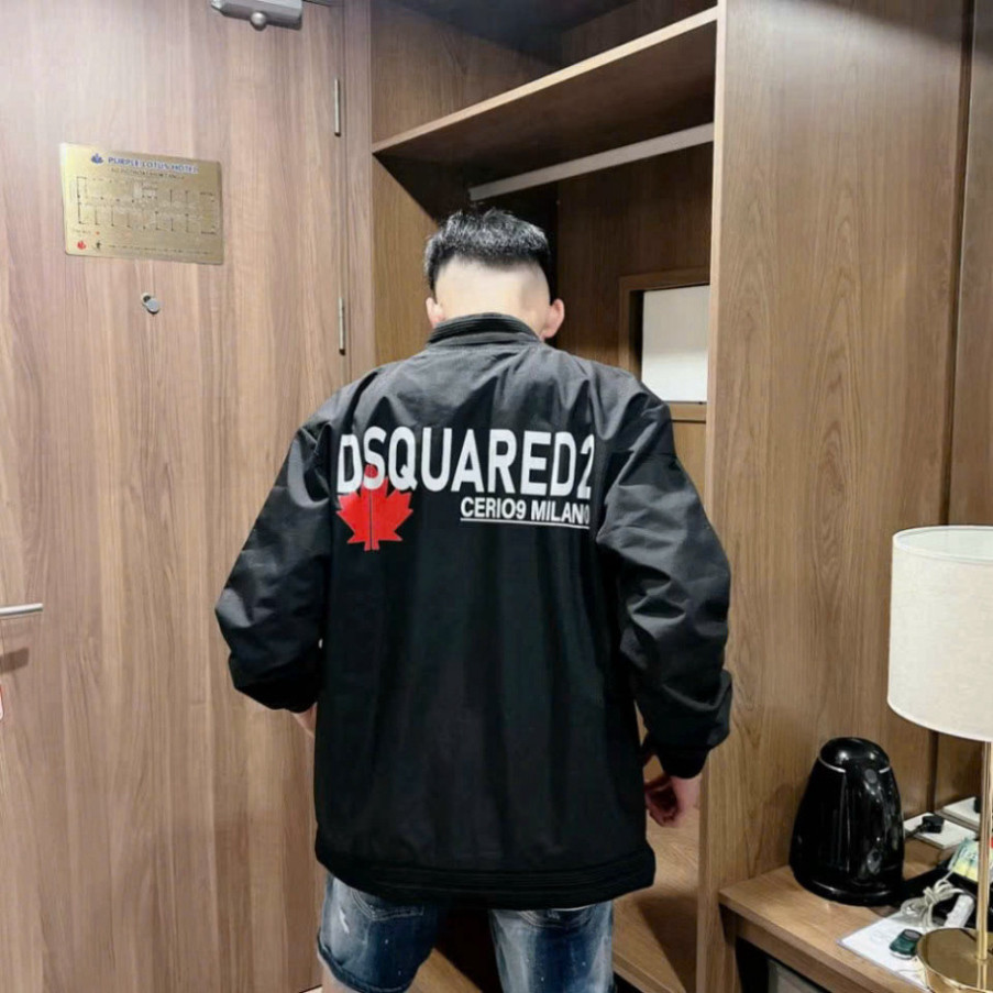 Áo khoác gió nam nữ dsq2 ,áo khoác bomper dsq phối lá Phong hàng siêu hót 2 lớp mẫu mới đủ size cho các boy phố Hot tren