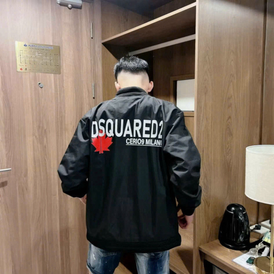 Áo khoác gió nam nữ dsq2 ,áo khoác bomper dsq phối lá Phong hàng siêu hót 2 lớp mẫu mới đủ size cho các boy phố Hot tren
