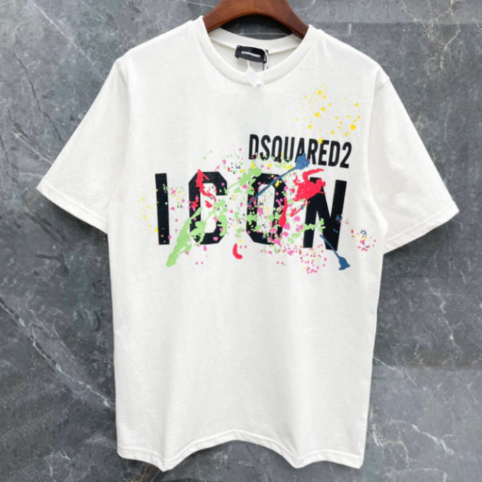 Áo phông nam nữ Dsq2 in hoạ tiết chữ ICON loang vảy sơn 7 màu siêu rẻ đẹp. Áo Thun cộc tay Unisex Form rông siêu hót2024