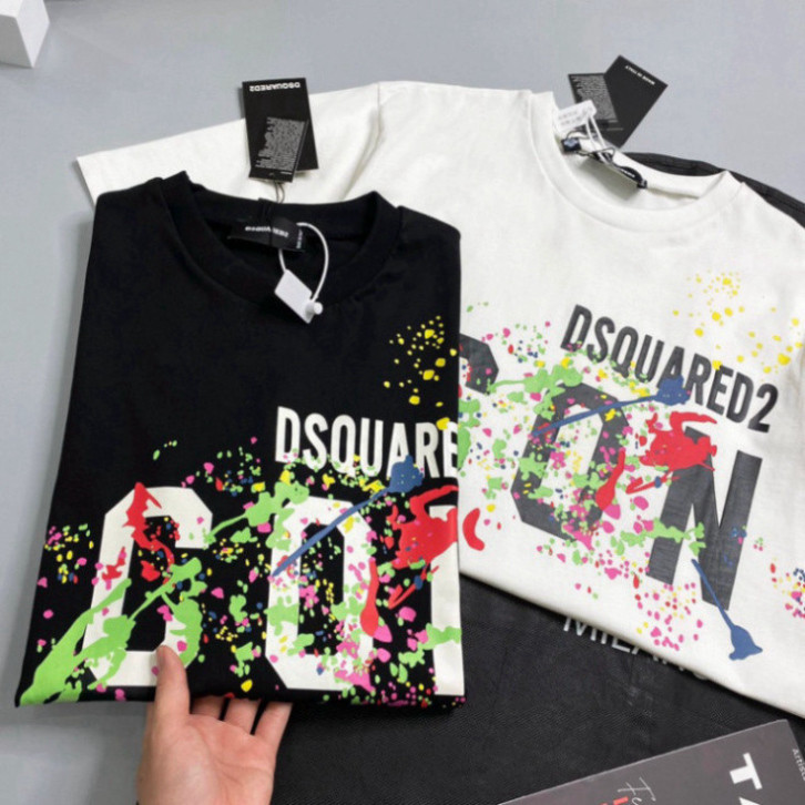 Áo phông nam nữ Dsq2 in hoạ tiết chữ ICON loang vảy sơn 7 màu siêu rẻ đẹp. Áo Thun cộc tay Unisex Form rông siêu hót2024