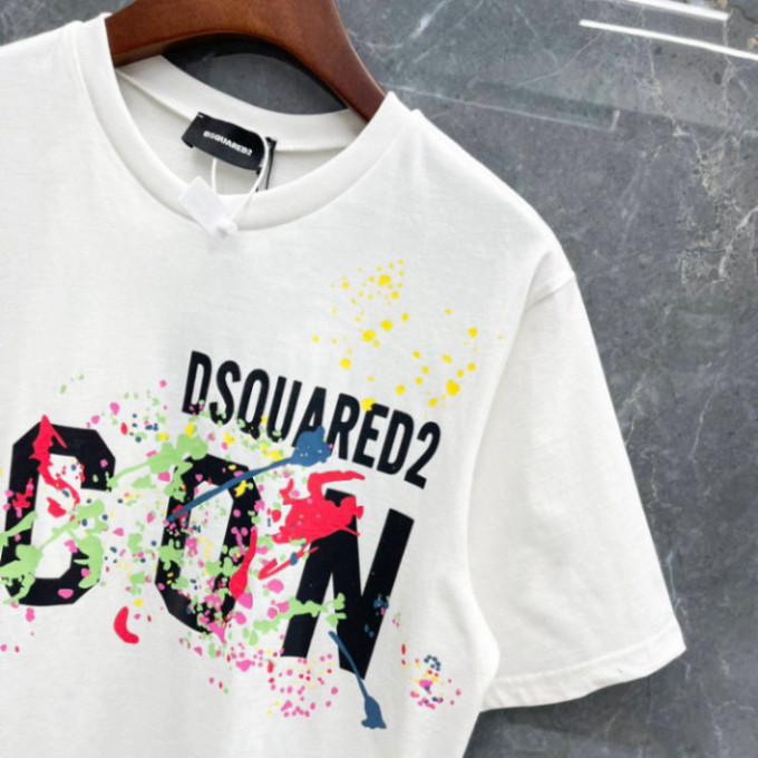 Áo phông nam nữ Dsq2 in hoạ tiết chữ ICON loang vảy sơn 7 màu siêu rẻ đẹp. Áo Thun cộc tay Unisex Form rông siêu hót2024