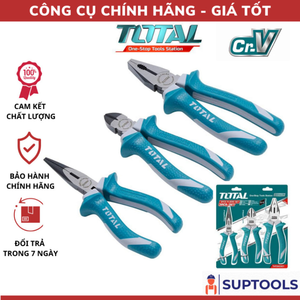 Bộ 3 kềm răng, cắt và nhọn mũi dài TOTAL THT2K0301 Kìm 8 inch 6 inch ...