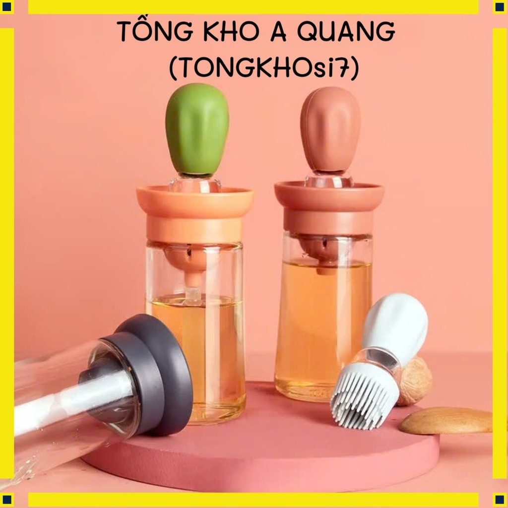 BÌNH DẦU ĂN THỦY TINH CÓ CHỔI QUÉT ĐA NĂNG - Chai Đựng Dầu Ăn Kèm Cọ Silicon Chịu Nhiệt,Lọ Đựng Dầu 2in1 Thiết Kế Cute