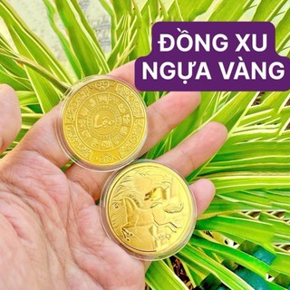 Sỉ Combo 10 Đồng xu con Ngựa Vàng , 1 mặt chữ Lộc chiêu tài - tặng kèm túi gấm đỏ LỘC