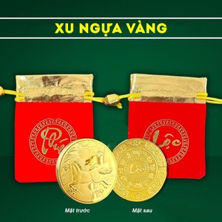 Sỉ Combo 10 Đồng xu con Ngựa Vàng , 1 mặt chữ Lộc chiêu tài - tặng kèm túi gấm đỏ LỘC