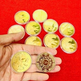 Sỉ Combo 10 Đồng xu con Ngựa Vàng , 1 mặt chữ Lộc chiêu tài - tặng kèm túi gấm đỏ LỘC