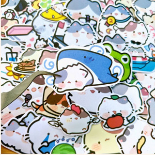 Bộ 54 sticker mèo con hình dán chipi phong cách đáng yêu nhãn dán làm quà tặng trang trí