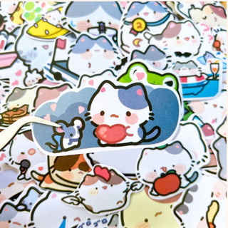 Bộ 54 sticker mèo con hình dán chipi phong cách đáng yêu nhãn dán làm quà tặng trang trí