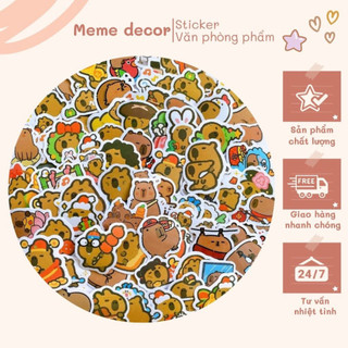 Bộ 100 sticker Capybara miếng dán chuột lang nước hình dán đáng yêu cute