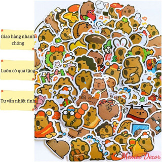 Bộ 100 sticker Capybara miếng dán chuột lang nước hình dán đáng yêu cute