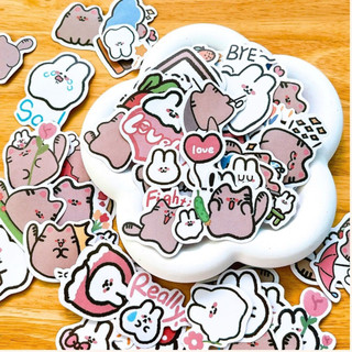 Set 58 sticker mèo và thỏ cute decal trang trí sổ tay điện thoại laptop DIY scrapbook