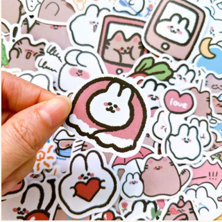 Set 58 sticker mèo và thỏ cute decal trang trí sổ tay điện thoại laptop DIY scrapbook