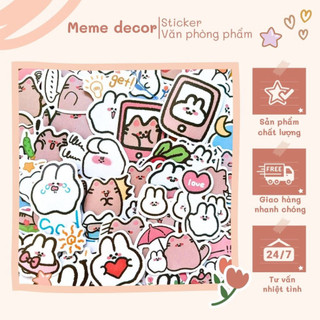 Set 58 sticker mèo và thỏ cute decal trang trí sổ tay điện thoại laptop DIY scrapbook