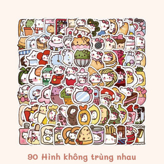 90 Sticker Hello Kitty Sanrio dễ thương hoạt hình đồ ăn nhẹ trang trí quà tặng kích thước
