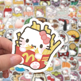 100 sticker Hello Kitty hình dán hoạt hình đồ ăn graffiti trang trí quà tặng kích thước