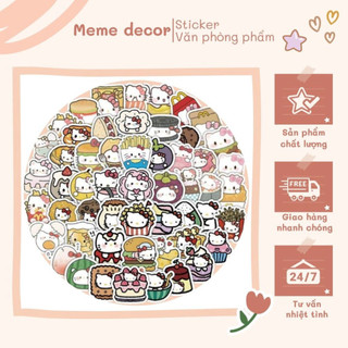 100 sticker Hello Kitty hình dán hoạt hình đồ ăn graffiti trang trí quà tặng kích thước