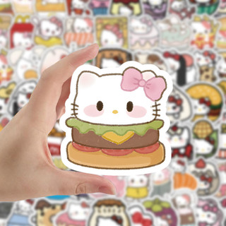 100 sticker Hello Kitty hình dán hoạt hình đồ ăn graffiti trang trí quà tặng kích thước