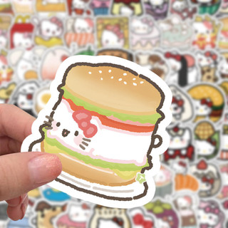 100 sticker Hello Kitty hình dán hoạt hình đồ ăn graffiti trang trí quà tặng kích thước