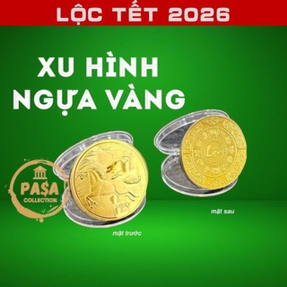 < Lộc Tết > Sỉ Combo 10 Đồng xu con Ngựa Vàng , 1 mặt chữ Lộc chiêu tài - tặng kèm túi gấm đỏ LỘC