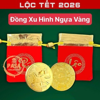 < Lộc Tết > Sỉ Combo 10 Đồng xu con Ngựa Vàng , 1 mặt chữ Lộc chiêu tài - tặng kèm túi gấm đỏ LỘC