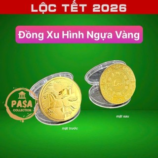 < Lộc Tết > Sỉ Combo 10 Đồng xu con Ngựa Vàng , 1 mặt chữ Lộc chiêu tài - tặng kèm túi gấm đỏ LỘC