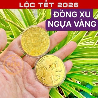 < Lộc Tết > Sỉ Combo 10 Đồng xu con Ngựa Vàng , 1 mặt chữ Lộc chiêu tài - tặng kèm túi gấm đỏ LỘC