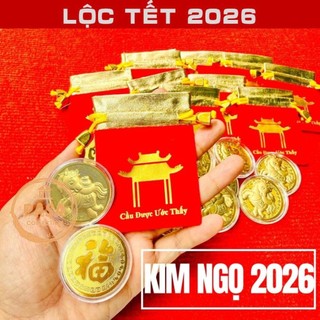 < Lộc Tết > SỈ 10 Thỏi Xu Hình Con Ngựa Mạ Vàng Làm Quà Tết , Kèm Túi Lộc Phúc Cầu Được 2026