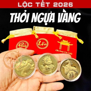 < Lộc Tết > SỈ 10 Thỏi Xu Hình Con Ngựa Mạ Vàng Làm Quà Tết , Kèm Túi Lộc Phúc Cầu Được 2026