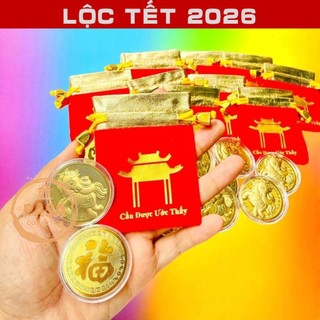 < Lộc Tết > SỈ 10 Thỏi Xu Hình Con Ngựa Mạ Vàng Làm Quà Tết , Kèm Túi Lộc Phúc Cầu Được 2026