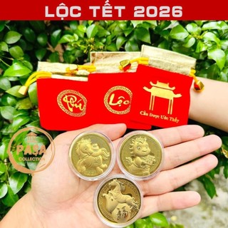 < Lộc Tết > SỈ 10 Thỏi Xu Hình Con Ngựa Mạ Vàng Làm Quà Tết , Kèm Túi Lộc Phúc Cầu Được 2026