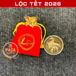 < Lộc Tết > SỈ 10 Thỏi Xu Hình Con Ngựa Mạ Vàng Làm Quà Tết , Kèm Túi Lộc Phúc Cầu Được 2026