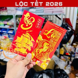 < Lộc Tết > Combo 100 Bao Lì Xì Tết 2026 Chữ Lộc , Bao lì xì hình Ngựa Bính Ngọ