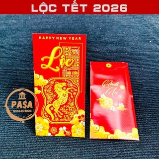 < Lộc Tết > Combo 100 Bao Lì Xì Tết 2026 Chữ Lộc , Bao lì xì hình Ngựa Bính Ngọ