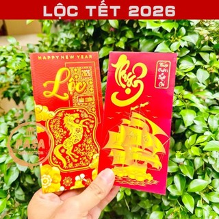 < Lộc Tết > Combo 100 Bao Lì Xì Tết 2026 Chữ Lộc , Bao lì xì hình Ngựa Bính Ngọ