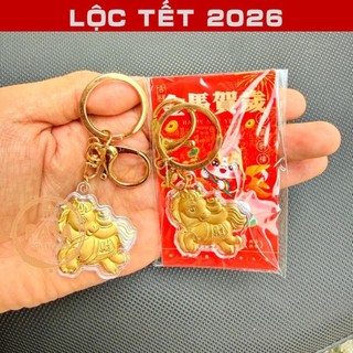 < Lộc Tết > (10 CÁI) Móc Khóa Hình Ngựa Vàng Khai Lộc Thần Tài Mạ vàng Cao Cấp Treo Oto - Xe Máy Phong Thủy May Mắn