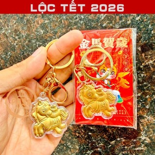 < Lộc Tết > (10 CÁI) Móc Khóa Hình Ngựa Vàng Khai Lộc Thần Tài Mạ vàng Cao Cấp Treo Oto - Xe Máy Phong Thủy May Mắn