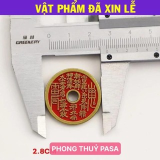 < Lộc Tết > Đồng Tiền Xu Tám Chữ Dấu Hoa Mai Núi, Bằng Đồng Thau Sơn Chu Sa, Dày Dặn, Đồ Trang Trí Mặt Dây Chuyền