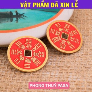 < Lộc Tết > Đồng Tiền Xu Tám Chữ Dấu Hoa Mai Núi, Bằng Đồng Thau Sơn Chu Sa, Dày Dặn, Đồ Trang Trí Mặt Dây Chuyền