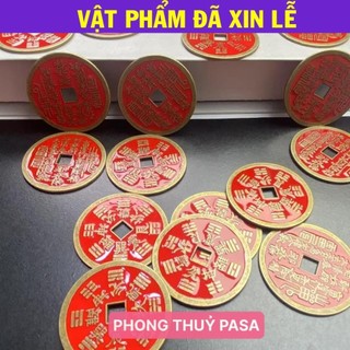< Lộc Tết > Đồng Tiền Xu Tám Chữ Dấu Hoa Mai Núi, Bằng Đồng Thau Sơn Chu Sa, Dày Dặn, Đồ Trang Trí Mặt Dây Chuyền