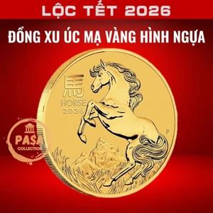 ⭐RƯỚC LỘC⭐ Đồng Xu Vàng Con Ngựa Úc Kỉ Niệm Kèm Túi Gấm